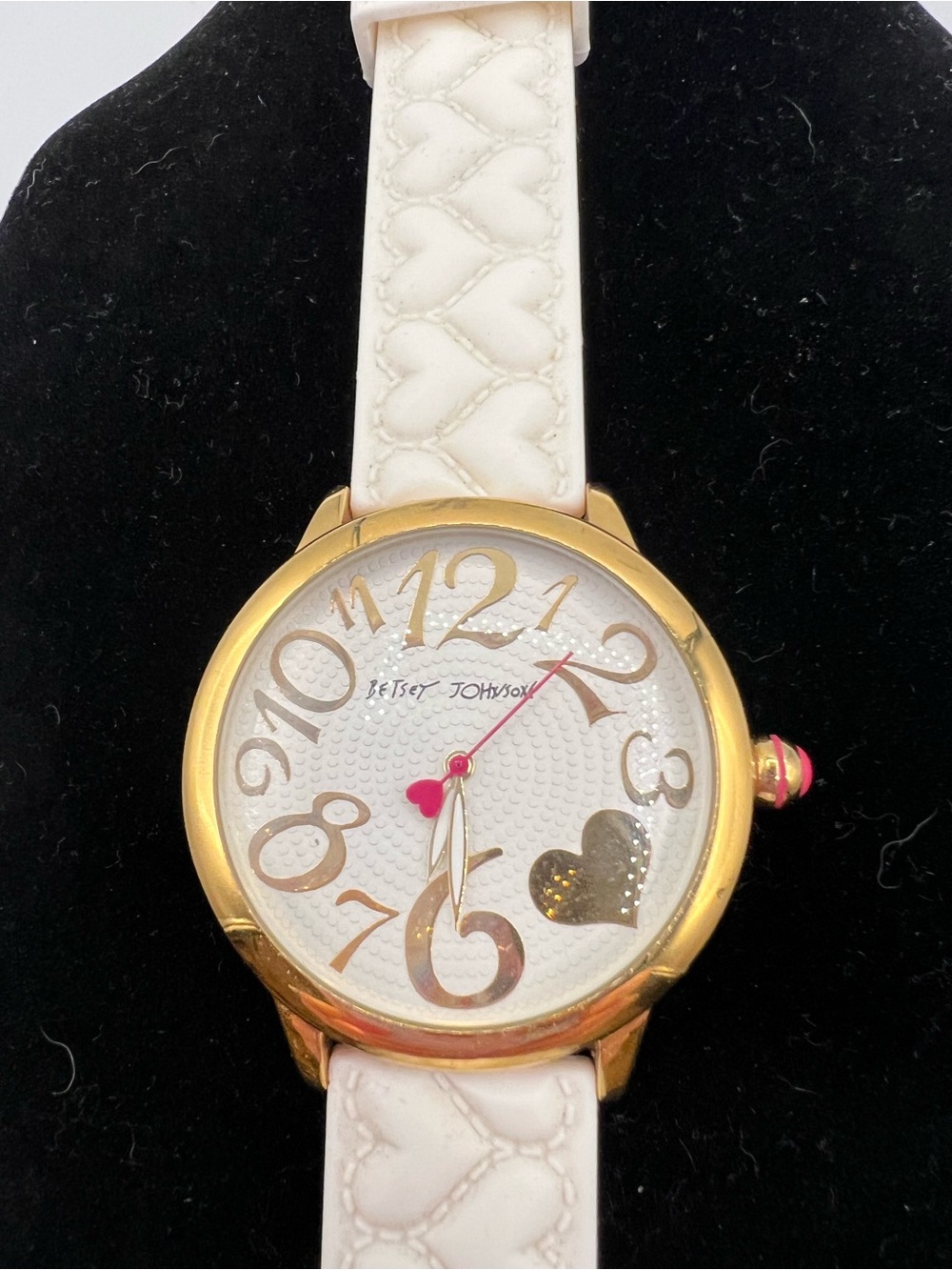 Betsey Johnson White and Gold Heart Dial Watch
